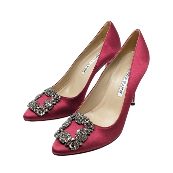 NEW Manolo Blahnik Deep Merlot Red 90mm Hangisi Crystal Pump Heel Size EU 38 - Picture 1 of 10